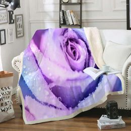 Blankets Pink Blue Purple Rose Blanket Throw Sherpa Fleece Romantic Pattern Plush Soft Cosy Bed Sofa