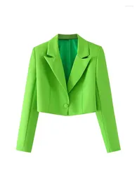 Women's Suits Women 2023 Fashion Single Button Fruit Green Cropped Blazer Coat Vintage Long Sleeve Female Outerwear Chic Tops