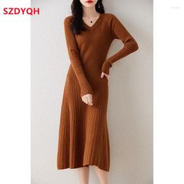 Casual Dresses 2023 Autumn Winter High Elasticity Wool Sweater Dress Women Thicken Warm Slim Female Basic Knitted Pullover