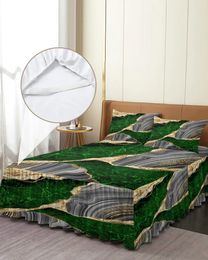 Bed Skirt Green Marble Texture Elastic Fitted Bedspread With Pillowcases Protector Mattress Cover Bedding Set Sheet