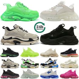 New Triple S Men Women Designer Casual Shoes Platform Sneakers Clear Sole Black White Grey Red Pink Blue Royal Neon Green Mens Trainers Tennis