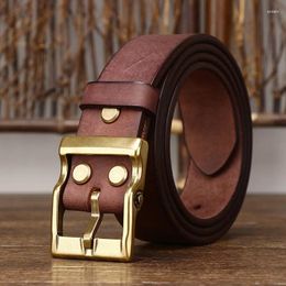 Belts Genuine Leather Belt Men's Vintage Thickened Top Cowhide Copper Buckle Trend Versatile Tough Guy Jeans