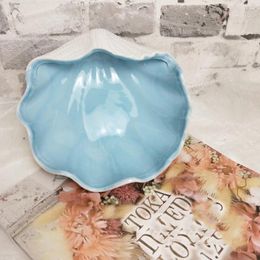 Bowls Ceramic Shell Bowl Snack Serving Storage Mediterranean Style Candy Container Jewellery Tray ( Blue )