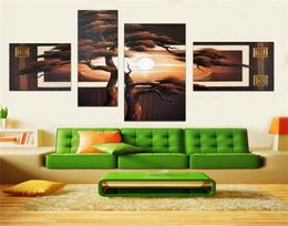 Hand Painted 4 pcsset Set Modern Asian Art Abstract Landscape Oil Painting On Canvas Pine Tree Wall Art Decoration3368275