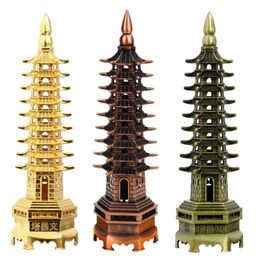 Decorative Objects Figurines Feng Shui 9Levels Alloy 3D Model Chinese Wenchang Pagoda Tower Crafts Statue Souvenir Home Decoration Metal Handicraft 231030