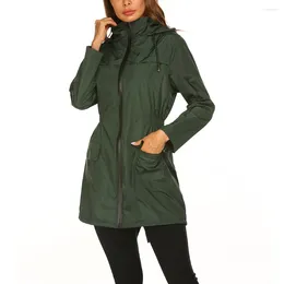 Women's Trench Coats Autumn Winter Hooded Punching Jacket Light Waterproof Raincoat Outdoor Coat Windbreaker Plus Size F041