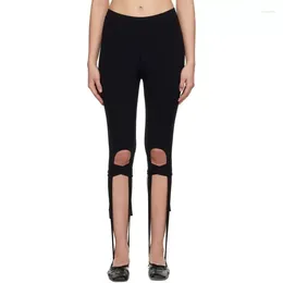 Women's Pants 2023 Summer Fashion Elastic Waist Bandage Design Slim Trousers Y2k Casual Black Ballet Step Leggings