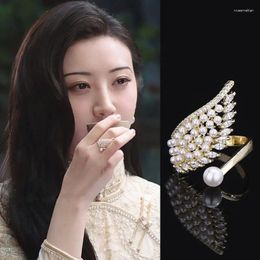 Cluster Rings Fashionable Imitation Pearl Wing Opening Ring Women's Personalized Index Finger Jewelry For Women