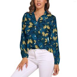 Women's Blouses Retro Butterfly Blouse Women Old Spapers Korean Fashion Loose Long-Sleeve Aesthetic Shirt Custom Top Big Size 2XL 3XL