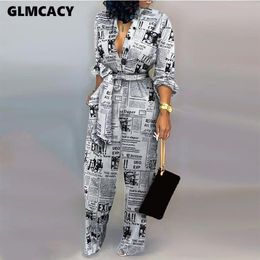 Women Jumpsuit Sexy Ladies Jumpsuits Party Long Pants Long Sleeve Jumpsuit Skinny Newspaper Print Outfits251M