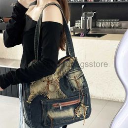 Shoulder Bags Vintage denim tote bag overweight women's soft bag canvas cross body bag women's work bag designerstylishhandbagsstore