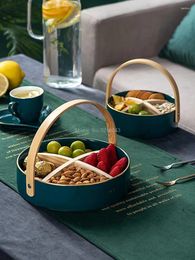 Plates Nordic Style Modern Living Room Home Ceramics Creative Belt Handles Dry Fruit Plate Snack Emerald Platter