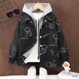 Jackets 2023 Autumn Winter Big Boy Long Sleeve Zipper Hooded Print Coat Fashion Comfortable Children's Top 8 9 10 11 12 Years