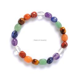 Charm Bracelets 7 Chakra Irregar Chip Natural Stone Amethyst Healing Crystal Nce Beads Reiki Buddha Prayer Yoga Bracelet For Women Dro Dhuu5