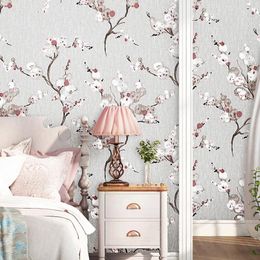 Wallpapers Nordic Style Pastoral 3D Embossed Plum Flower Wallpaper Pink Korean Floral Wall Paper For Living Room Bedroom Tv Background