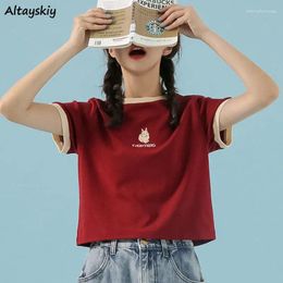 Women's T Shirts Short Sleeve T-shirts Women Leisure Cotton Stylish Ly Embroidery Design Crop Tops Summer BF Style Friends All-match Slim