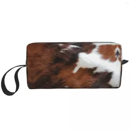 Cosmetic Bags Cowhide Print Leather Bag Women Cute Large Capacity Animal Fur Texture Makeup Case Beauty Storage Toiletry