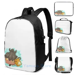 Backpack Funny Graphic Print Sleepy Time USB Charge Men School Bags Women Bag Travel Laptop