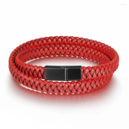 Charm Bracelets Red Hand-woven Leather Bracelet Casual Fashion All-match Jewellery Two Styles To Choose From Cowhide Men's Hand Ring