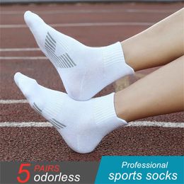 Sports Socks 5 Pairs Men Running White 100 Cotton Male Mid Tube Spring Summer Sweat Absorbing Calcetines 231030
