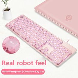 Keyboards RGB Game Keyboard With Mouse Set Pink Mute Silent Film Cute Backlit Office Peripherals Suitable For Laptop 231030