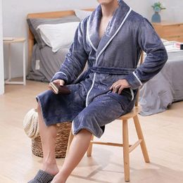 Men's Sleepwear Men Flannel Bathrobe Pajamas Winter Warm Casual Robe Long Sleeve Plush Shawl Male Bath Lounge Nighty Home Clothes