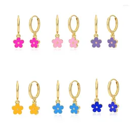 Hoop Earrings Fashion Lovely Macaron Color Enamel Flowers For Women INS Style Dangle Jewelry Pendientes Wholesale