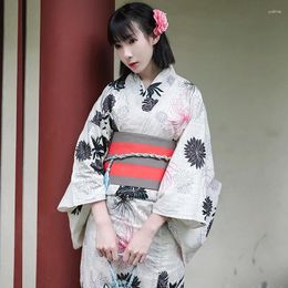 Ethnic Clothing Female Traditional Kimono Imitation Linen Formal Wear Yukata Chrysanthemum Length 135cm