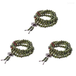 Chains 3X Olive Green Sandalwood Beads Buddha Buddhist Mala Stretch Necklace Rosary 29 Inch