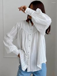 Women's Blouses Casual Elegant Cotton White Shirts Women 2023 Autumn Office Lady Puff Sleeve Solid Fashion Jacquard Party Loose Shirt