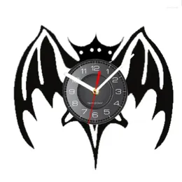 Wall Clocks Gothic Home Decoration Double Headed Bat Record Clock LED Remote Control Lamp Halloween Gift