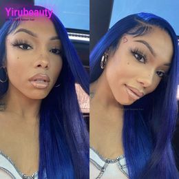 Brazilian Human Hair 13X4 Lace Front Wig 10-32inch Blue Colour Silky Straight 150% 180% 210% Density Colourful Wigs Free Part