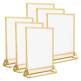 Party Supplies 6Pack Sign Holder 5X7 Inch Clear With Gold Borders And Vertical Stand Double Sided Table Holders For Wedding