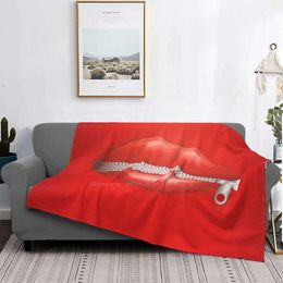 Blankets Womans Mouth With Closed Red Lips Trend Style Funny Fashion Soft Throw Blanket Lipstick Secret Pocket Luxury Makeup