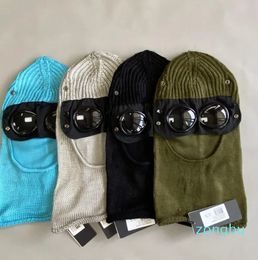 Europe Two Lens Glasses windbreak hood Winter warm beanies outdoor Hip Hop cotton knitted men mask casual male skull caps hats with tag