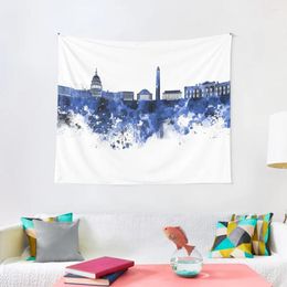 Tapestries Washington DC Skyline In Blue Watercolor On White BackgroundTapestry Decoration Halloween