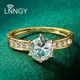 Wedding Rings Lnngy 10K Solid Gold Engagement Ring 1.2 Carat VVS1 Round Cut Ring for Lovers' Couples AU417 Pure Yellow Gold Jewellery 231027