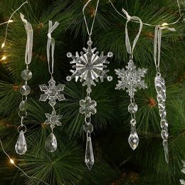 Other Event Party Supplies 5pcs Christmas Transparent Pendants Acrylic Snowflake Ice Xmas Tree Hanging Ornament Decoration For Home 231030
