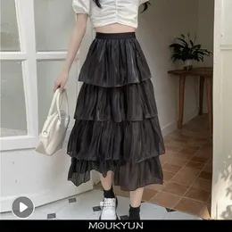 Skirts MOUKYUN Midi Women Sweet Tiered Designed Princess Summer Aesthetic Fashion Gentle Vintage French Style Fairycore Faldas