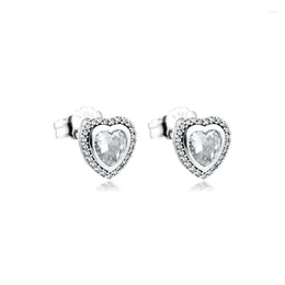 Stud Earrings 925 Sterling Silver Jewelry Love Heart Earring With Clear Cubic Zirconia