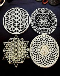 Mats Pads 30cm Sacred Geometry Wall Art Wood Sign Crystal Grid Meditation Chakra Flower Of Life Laser Cut Mat Wooden Home Decor2347133