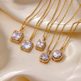 Pendant Necklaces Luxury Zircon Necklace For Women Stainless Steel Link Chain 2023 Trend Kpop Wedding Jewellery Item