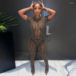 Women's Two Piece Pants Colourful Polka Dots Print Tracksuit Women Set 2023 Summer Short Sleeve T Shirt Tops See Through Mesh High Waist