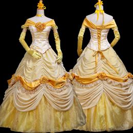 Cosplay Beautiful Girl And Beast Princess Belle Gorgeous Party Dance Dress Halloween Carnival Ball Gown Adult Women Cosplay Costume