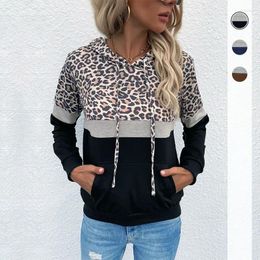 Women's Hoodies Fall With Pockets Drawstring Loose Comfortable Hooded Splicing Classic Leopard Print Sweater Women Clothing