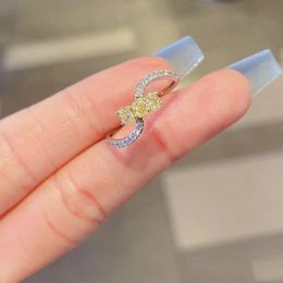 S925 silver yellow crystal band rings for women girls bling diamond charm elegant OL designer nail ring party Jewellery