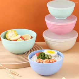 Bowls 4Pcs Grade Plastic Salad Bowl With Dust-Proof Lid Multifunctional Thickened Cereal Reusable Noodle Rice