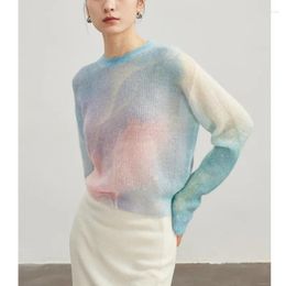 Women's Sweaters Autumn Winter Gradually Short Wool Mohair Sweater Women Round Neck Loose Long Sleeve Pullover Tops