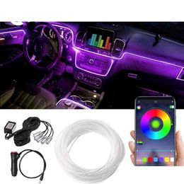 Decorative Lights 6 In 1 6M Rgb Led Car Interior Ambient Light Fibre Optic Strips With App Control Atmosphere Decorative Lamp228V Drop Dhtnb