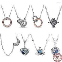 Pendants Selling 925 Sterling Silver Dazzling Moon Double Ring Pendant Necklace Fits Original Charm Beaded DIY Gifts